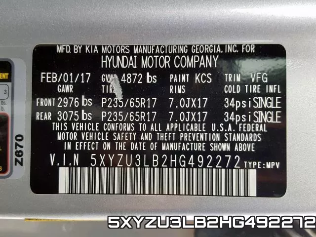 5XYZU3LB2HG492272 фото 2