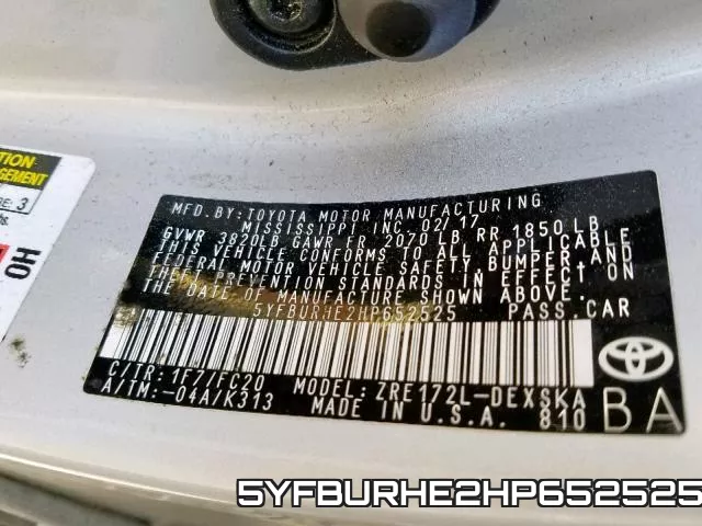 5YFBURHE2HP652525 фото 2