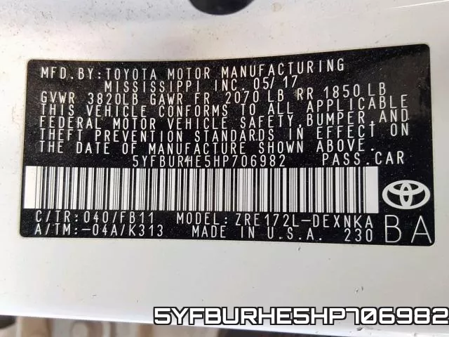 5YFBURHE5HP706982 фото 2