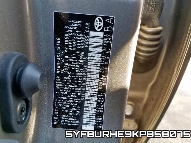 5YFBURHE9KP858075 фото 2
