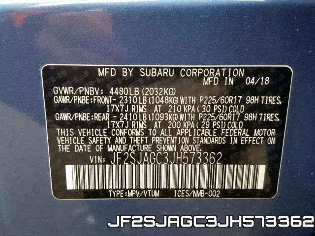 JF2SJAGC3JH573362 фото 2