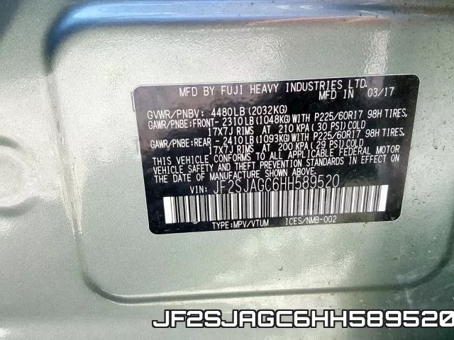 JF2SJAGC6HH589520 фото 2