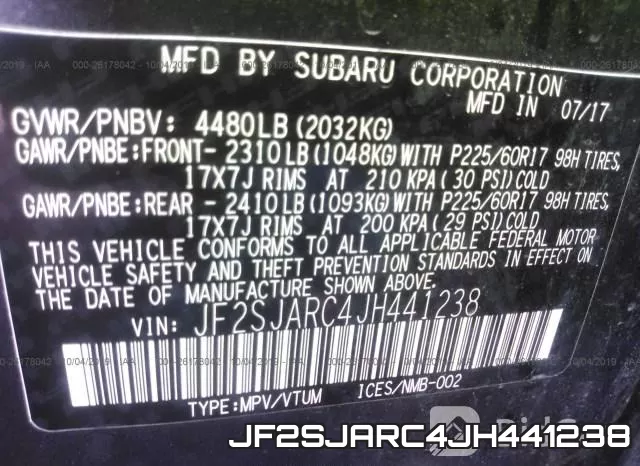 JF2SJARC4JH441238 фото 10