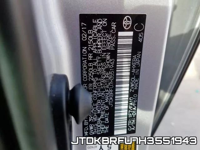 JTDKBRFU7H3551943 фото 2
