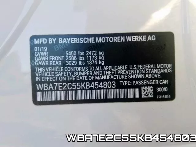 WBA7E2C55KB454803 фото 2