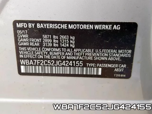 WBA7F2C52JG424155 фото 2