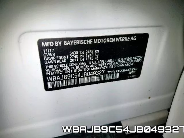 WBAJB9C54JB049327 фото 2