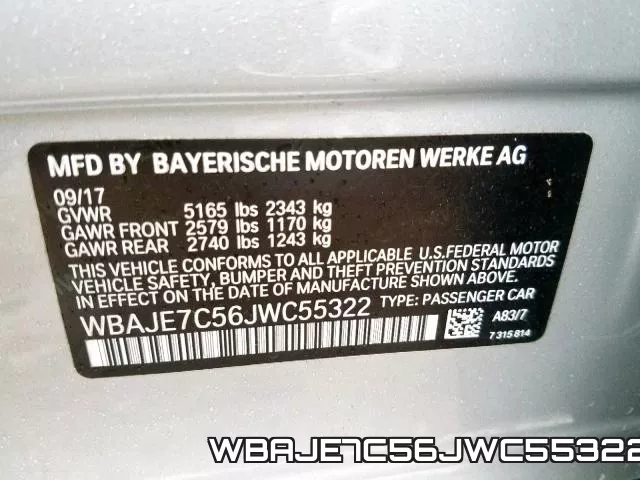 WBAJE7C56JWC55322 фото 2