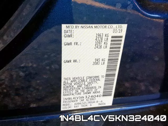 1N4BL4CV5KN324040 фото 2