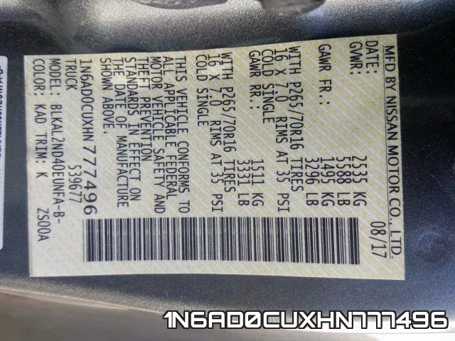 1N6AD0CUXHN777496 фото 2