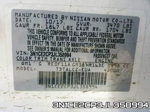 3N1CE2CP3JL358994 фото 2