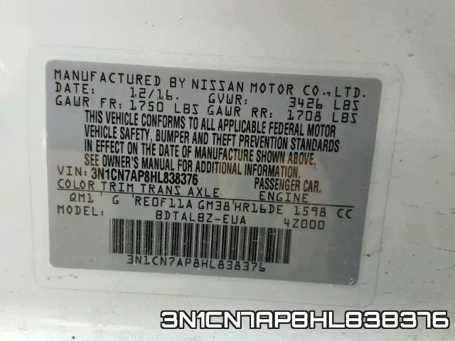 3N1CN7AP8HL838376 фото 2