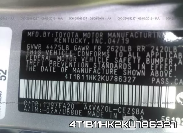 4T1B11HK2KU786327 фото 10