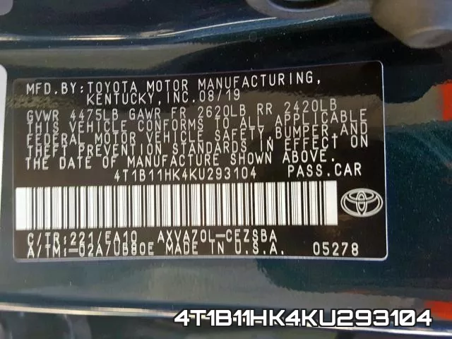 4T1B11HK4KU293104 фото 2