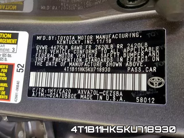4T1B11HK5KU718930 фото 2