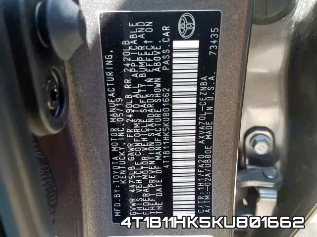4T1B11HK5KU801662 фото 2