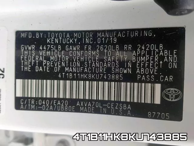 4T1B11HK8KU743885 фото 2