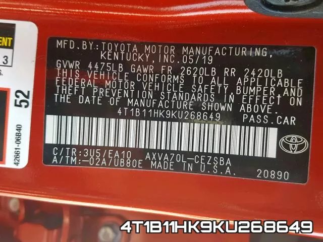 4T1B11HK9KU268649 фото 2