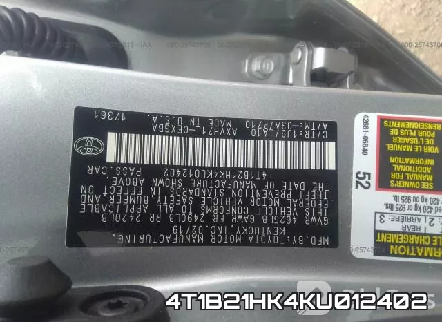 4T1B21HK4KU012402 фото 10