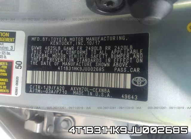 4T1B31HK9JU002685 фото 10