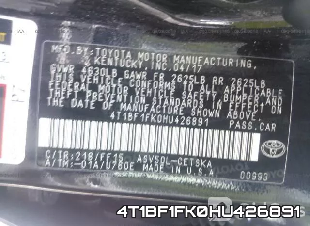 4T1BF1FK0HU426891 фото 10