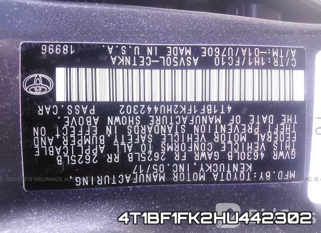 4T1BF1FK2HU442302 фото 10