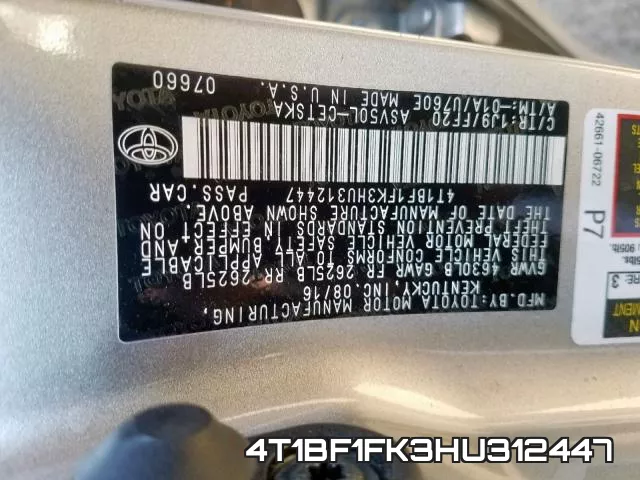 4T1BF1FK3HU312447 фото 2