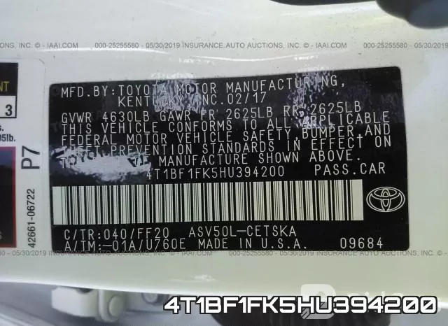 4T1BF1FK5HU394200 фото 10