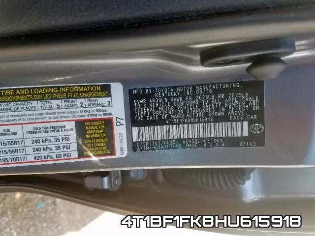 4T1BF1FK8HU615918 фото 2