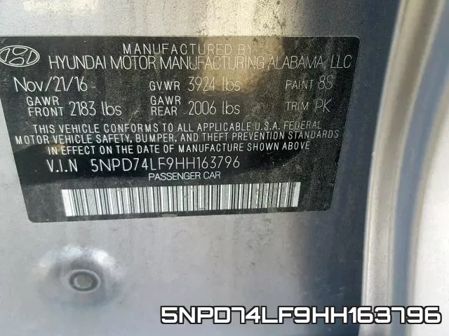 5NPD74LF9HH163796 фото 2