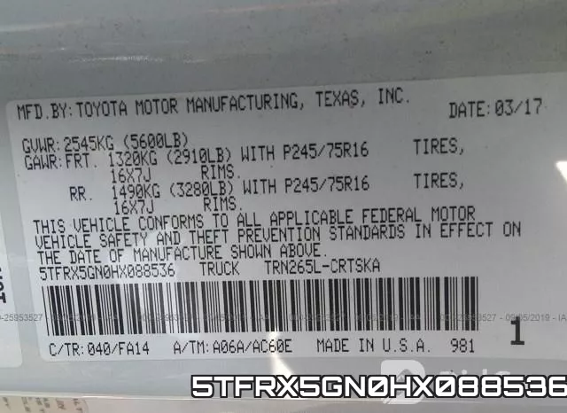 5TFRX5GN0HX088536 фото 10