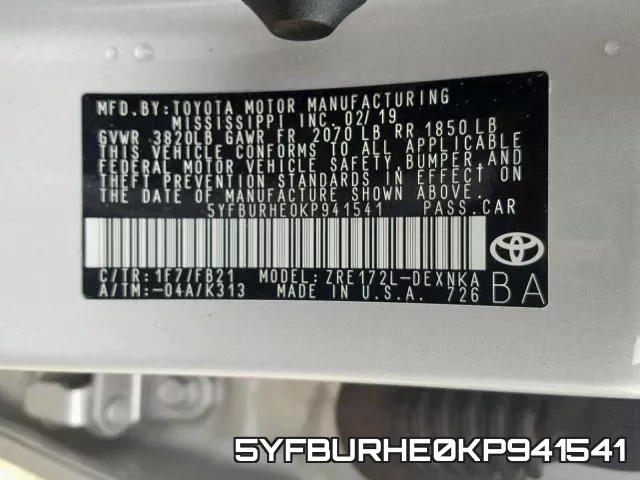 5YFBURHE0KP941541 фото 2