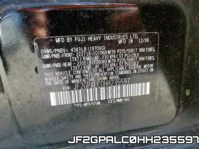 JF2GPALC0HH235597 фото 2