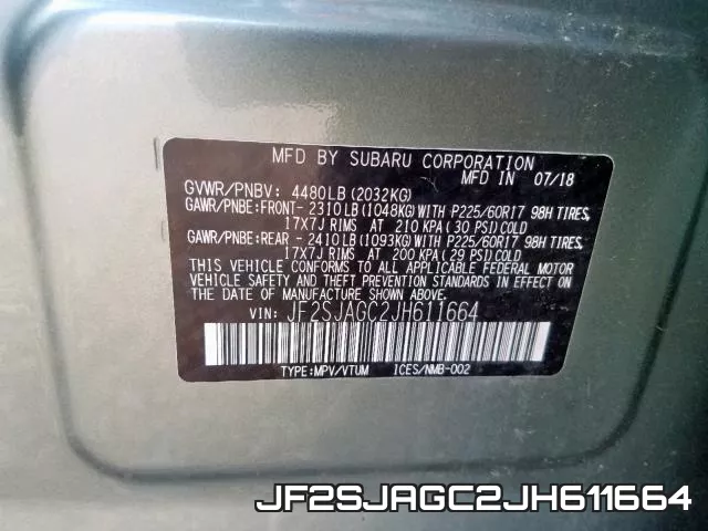 JF2SJAGC2JH611664 фото 2