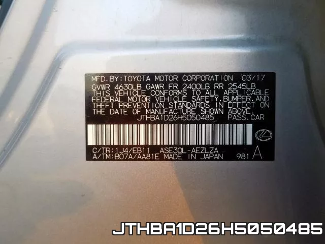 JTHBA1D26H5050485 фото 2