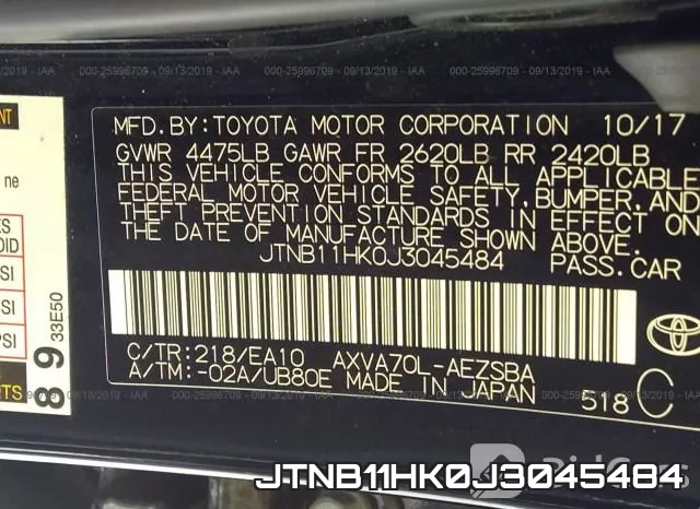 JTNB11HK0J3045484 фото 10