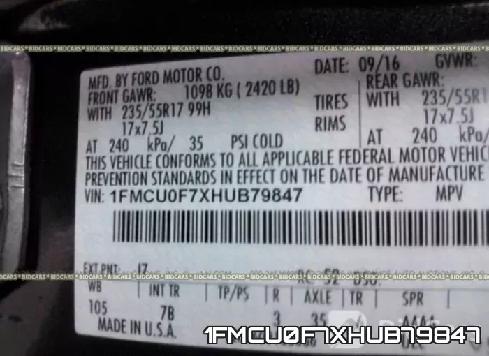 1FMCU0F7XHUB79847 фото 10