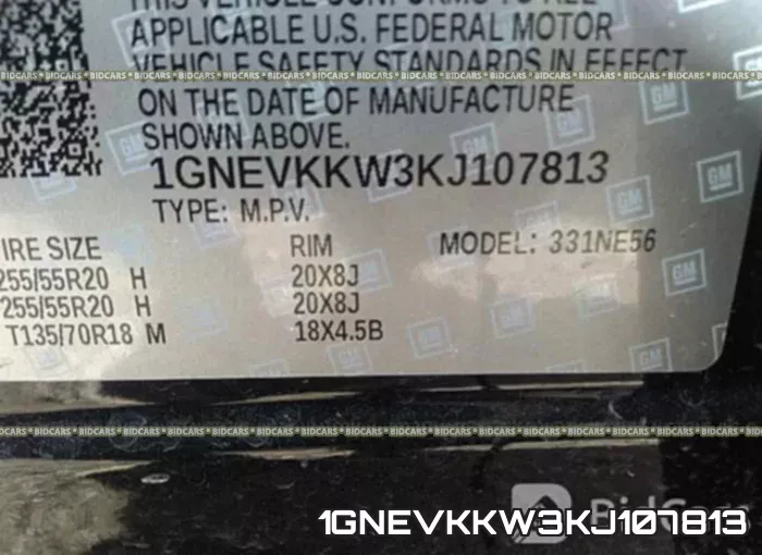 1GNEVKKW3KJ107813 фото 10