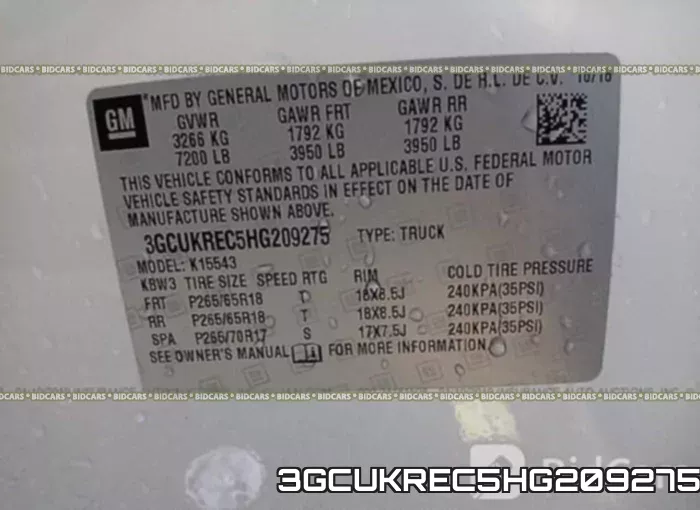 3GCUKREC5HG209275 фото 10