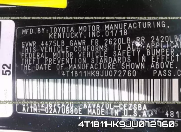 4T1B11HK9JU072760 фото 10