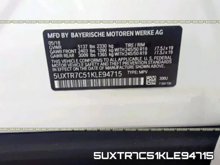 5UXTR7C51KLE94715 фото 2