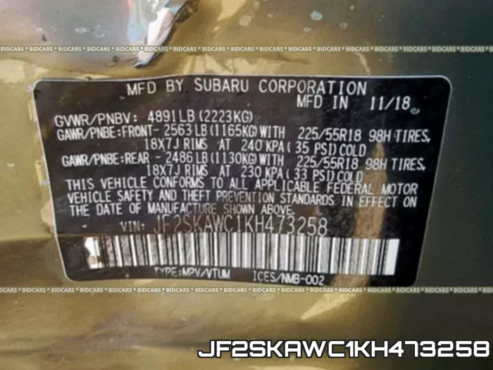JF2SKAWC1KH473258 фото 2