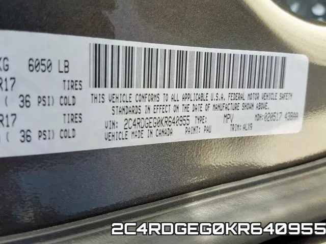 2C4RDGEG0KR640955 фото 2