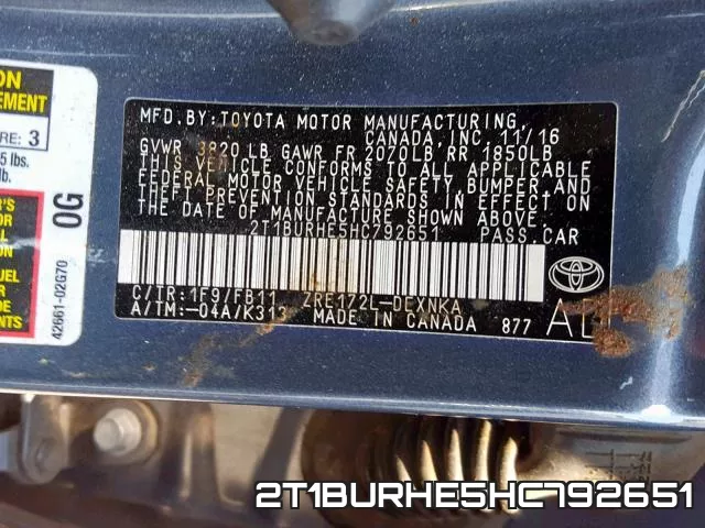 2T1BURHE5HC792651 фото 2