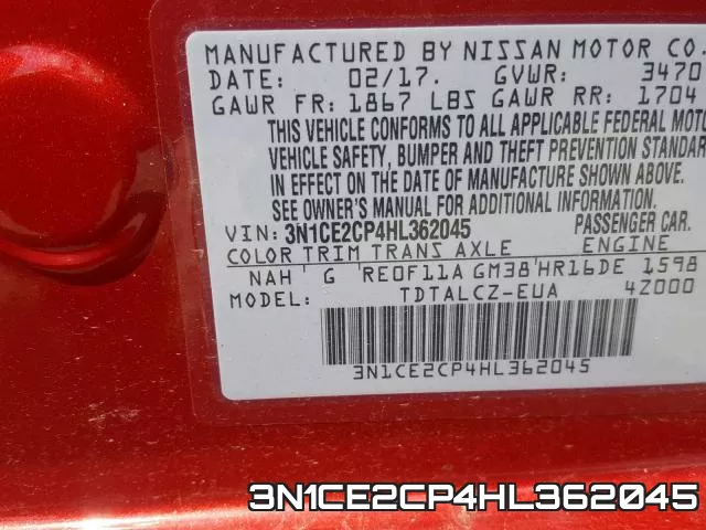 3N1CE2CP4HL362045 фото 2