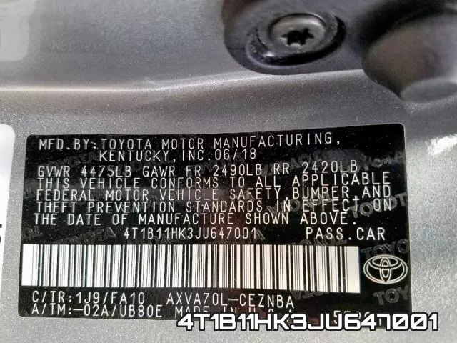 4T1B11HK3JU647001 фото 2