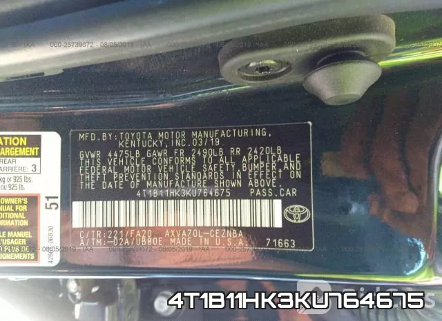 4T1B11HK3KU764675 фото 10