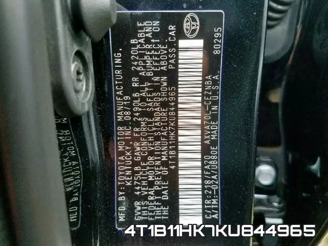 4T1B11HK7KU844965 фото 2