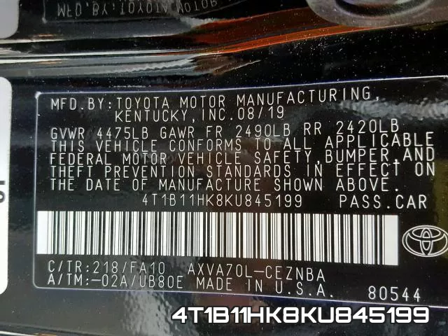 4T1B11HK8KU845199 фото 2