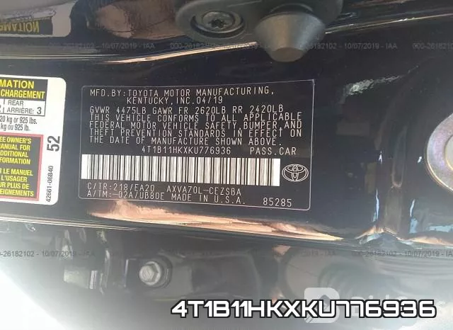 4T1B11HKXKU776936 фото 9